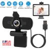 FHD 1080P USB Webcam w/ Microphone Privacy Cover Rotatable Clip Streaming USB Camera Plug And Play For PC Video Conferencing Gaming Facetime Broadcast