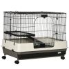 PawHut 2-Tier Black Small Animal Cage Rabbit Hutch with Wheels Removable Tray Platform Ramp for Bunny Chinchillas Ferret Hedgehog Gerbils