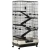 PawHut 6-Tier Small Animal Cage, Rabbit Hutch with Wheels, Removable Tray, Platform and Ramp for Bunny, Chinchillas, Ferret, Hedgehog & Gerbils, Black