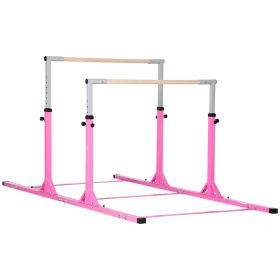 Qaba Double Horizontal Bars, Junior Gymnastic Parallel Bars, Pink, 13-level Adjustable Heights, Double-locking, for Indoor/Outdoor