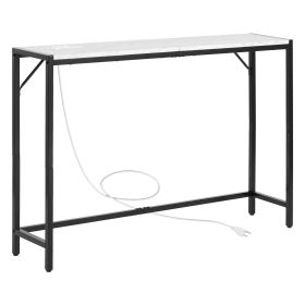 Marble Console Table Modern Narrow Long Console Table with Power Outlet