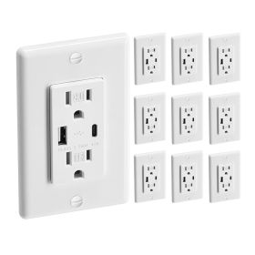 VEVOR 10 PCS USB Outlet 24 W 15A Wall Electrical Outlet with 1 Type C & 1 Type A Ports