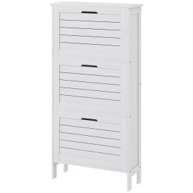 HOMCOM Narrow Shoe Storage Cabinet for Entryway, 3 Flip Drawers, Slim Shoe Rack Organizer, Louvered Doors for 6 Pairs, White