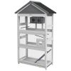 PawHut Elegant Wooden Bird Aviary with Slide-Out Tray Ladder Perches for Finches Parakeets Cozy Gray
