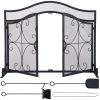 VEVOR Fireplace Screen, 39 x 26.6 Inch, Double Door Iron Freestanding Spark Guard with Support, Metal Mesh Craft