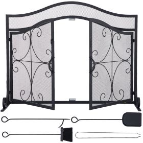 VEVOR Fireplace Screen, 39 x 26.6 Inch, Double Door Iron Freestanding Spark Guard with Support, Metal Mesh Craft