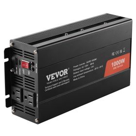 VEVOR Pure Sine Wave Inverter, 1000 Watt, DC 12V to AC 120V Power Inverter with 2 AC Outlets 1 USB Port 1 Type-C Port