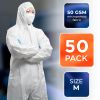 Disposable Coveralls with Hood, Boots M. 50 Pack White Paint Coveralls Disposable. Microporous 50 GSM Liquid-Proof Hazmat Suits Disposable