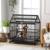 PawHut 48" Heavy Duty Dog Crate with 4 Lockable Wheels, Double Doors, and Removable Tray, for XL and L Dogs