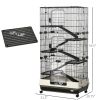 PawHut 6-Tier Small Animal Cage, Rabbit Hutch with Wheels, Removable Tray, Platform and Ramp for Bunny, Chinchillas, Ferret, Hedgehog & Gerbils, Black