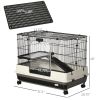 PawHut 2-Tier Black Small Animal Cage Rabbit Hutch with Wheels Removable Tray Platform Ramp for Bunny Chinchillas Ferret Hedgehog Gerbils